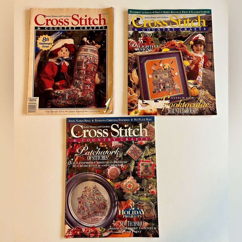 Better Homes & Garden Cross Stitch Country & Crafts Magazines - Lot of 3 1993